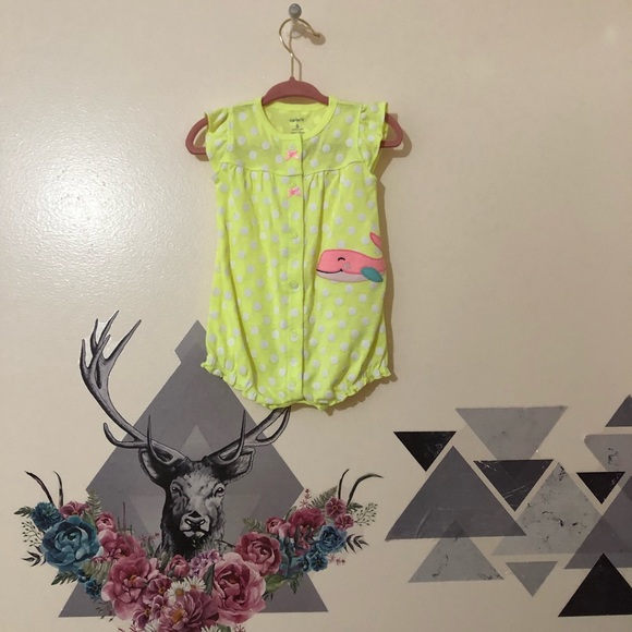 Carters | Neon Yellow Polka Dot Onesie sz 6m - Picture 1 of 3
